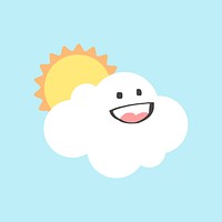 Happy cloud and sun element, cute weather clipart vector on blue background