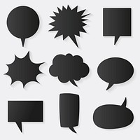 Speech bubble vector icon set, black flat design