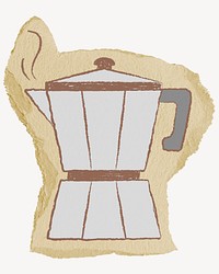 Coffee kettle, ripped paper collage element 