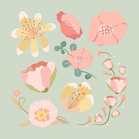 Pastel flower, spring clipart psd illustration set