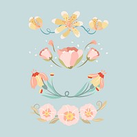 Flower divider, pastel cute sticker vector illustration set