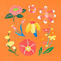 Colorful flower, spring clipart psd illustration set