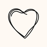 Heart icon, black doodle element graphic vector