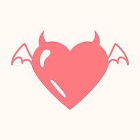 Pink devil heart icon, cute element graphic vector