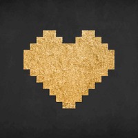 Pixel heart icon, gold love style vector