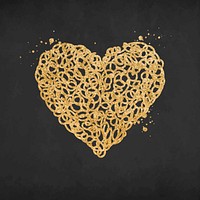 Doodle heart icon, glitter gold element graphic vector