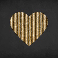 Cute heart icon, glitter gold, striped element graphic vector