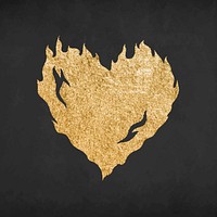 Gold heart icon, burning element graphic vector
