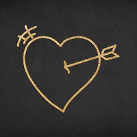 Doodle heart icon, glitter gold element graphic vector