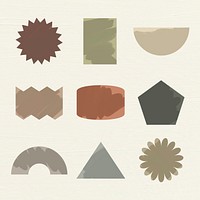 Geometric shape sticker, earth tone color flat clipart set vector