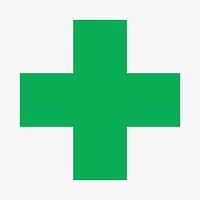 Medical cross sticker symbol, green plus sign clipart vector