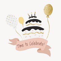 Happy birthday cake template sticker, aesthetic gold and pastel element graphic vector