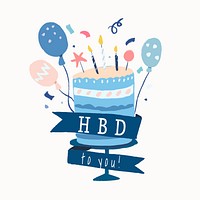 Birthday cake template sticker, cute banner graphic vector