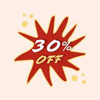 30% off badge sticker, shopping starburst clipart vector