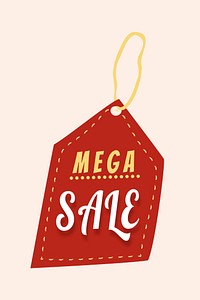 Mega sale badge sticker, shopping swing tag clipart vector