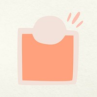 Square badge sticker, doodle orange blank clipart vector
