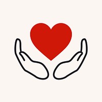 Charity logo, hands supporting heart icon flat design vector illustration