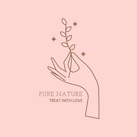 Aesthetic botanical logo template, editable minimal pink vector