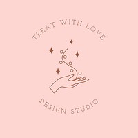 Mystical line art logo template, editable minimal pink vector