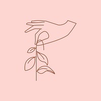 Botanical hand logo element, minimal vector