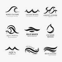 Wave business logo template, black water animated graphic vector set
