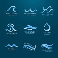 Wave business logo template, blue water animated graphic vector set