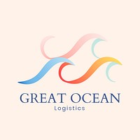 Ocean wave logo template, water business, animated graphic vector