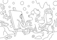 Octopus kids coloring page, blank printable design for children to color