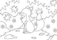 Fox kids coloring page vector, blank printable design for children to fill in