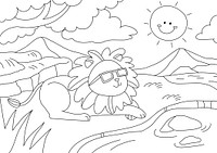 Lion kids coloring page vector, blank printable design for children to fill in
