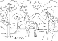 Giraffe kids coloring page, blank printable design for children to color