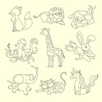 Cute animals collage elements, space for kids coloring vector