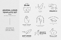 Animal logo template, line art illustration set vector