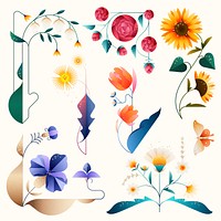 Colorful floral design stickers, vector set