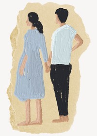 Pregnant couple, ripped paper collage element