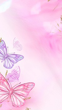 Gradient pink phone wallpaper, aesthetic butterfly design