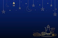 Golden Ramadan background line art on dark blue background psd