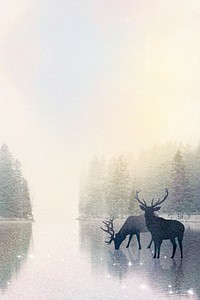 Aesthetic nature background, stag animal silhouette illustration