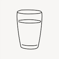 Glass of water doodle clipart, drinks, beverage line art illustration psd