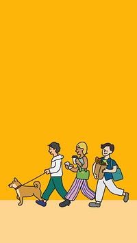 Daily routines iPhone wallpaper, character illustration, yellow background psd