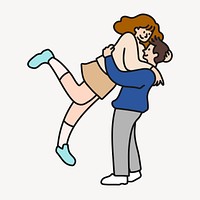 Couple jumping hug sticker, love creative cartoon doodle psd