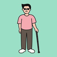 Blind man clipart, person illustration psd