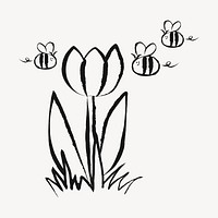 Tulip flower sticker, XXX doodle in black psd