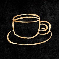 Coffee cup sticker, gold aesthetic doodle vector