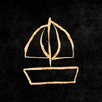 Cute sailboat sticker, gold aesthetic doodle vector