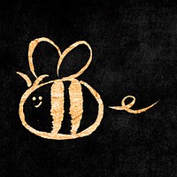 Flying bee sticker, gold aesthetic doodle vector