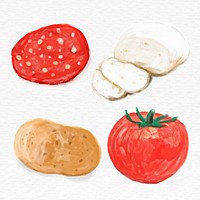 Food ingredients psd watercolor drawing set
