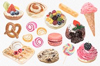 Colorful sweet pastry dessert vector set