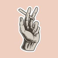 Hand drawn hand holding a cigarette sticker vector