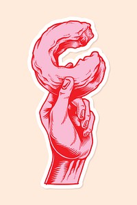 Red hand holding a bitten donut sticker design resource vector 